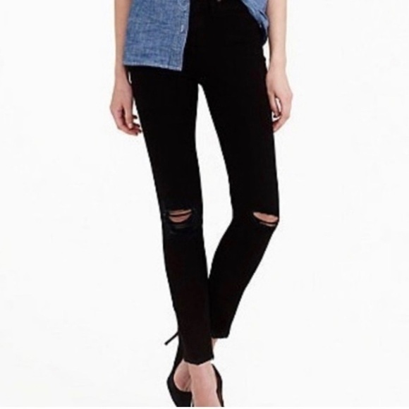 J. Crew Denim - J Crew lookout high rise skinny black busted knee jeans, size 24
